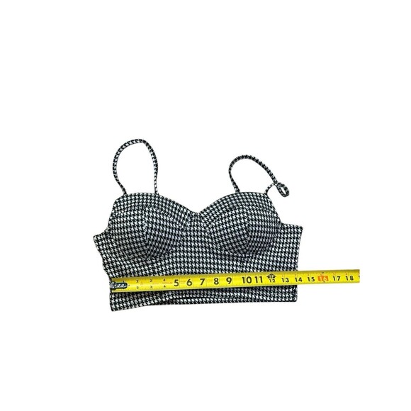 haute monde top L Bustier Black White houndstooth pattern crop strappy retro 90s - Picture 10 of 15